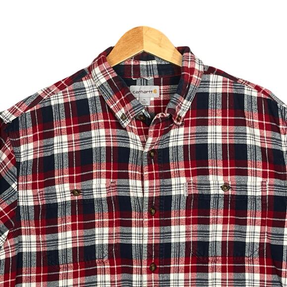 CARHARTT Flannel Shirt‎ XL Blue Red White Relaxed Fit Soft Work Shirt Outdoors - Picture 2 of 5